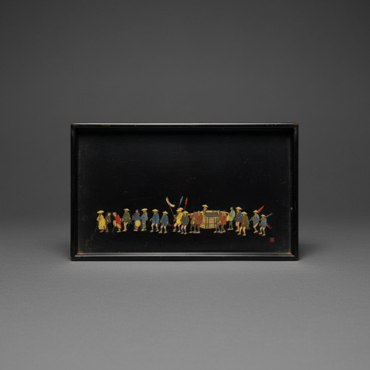 Japanese Lacquerware Serving Tray Vintage Asian Black Glossy Traditional Design Handcrafted Wooden Centerpiece - The Relic Detail