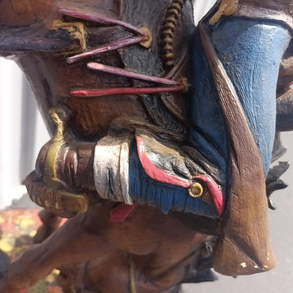 Large Cowboy Sculpture: Hand-Painted Bronco Rider, Comic Decoupage Stool, Folk Art Western Decor - The Relic Detail