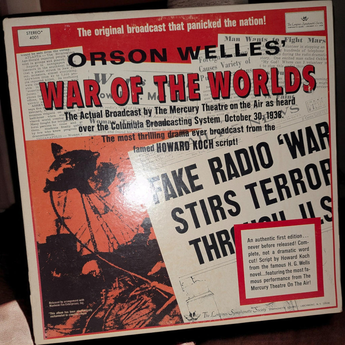 LP Record "War of the Worlds" Orson Welles 1938 Broadcast, Moody Museum Historical Radio Recording - The Relic Detail