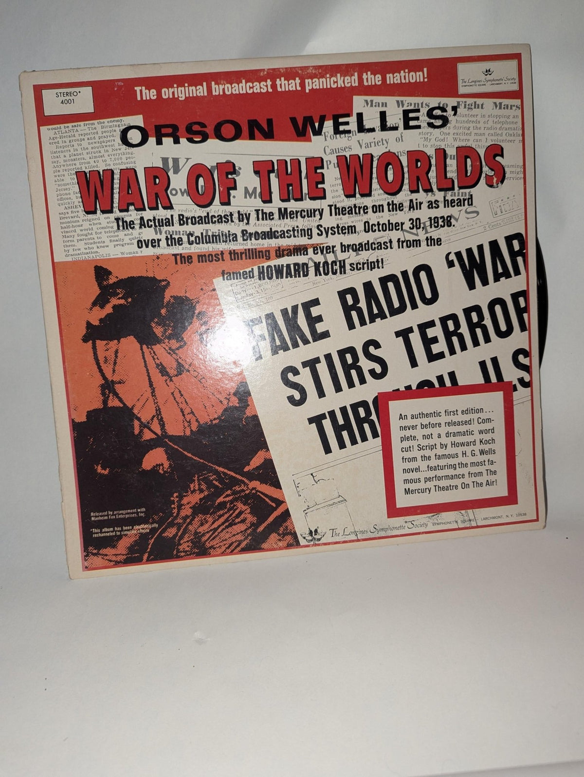 LP Record "War of the Worlds" Orson Welles 1938 Broadcast, Moody Museum Historical Radio Recording - The Relic Detail