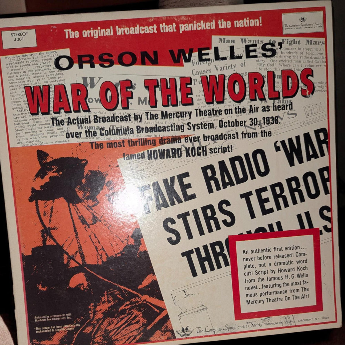 LP Record "War of the Worlds" Orson Welles 1938 Broadcast, Moody Museum Historical Radio Recording - The Relic Detail