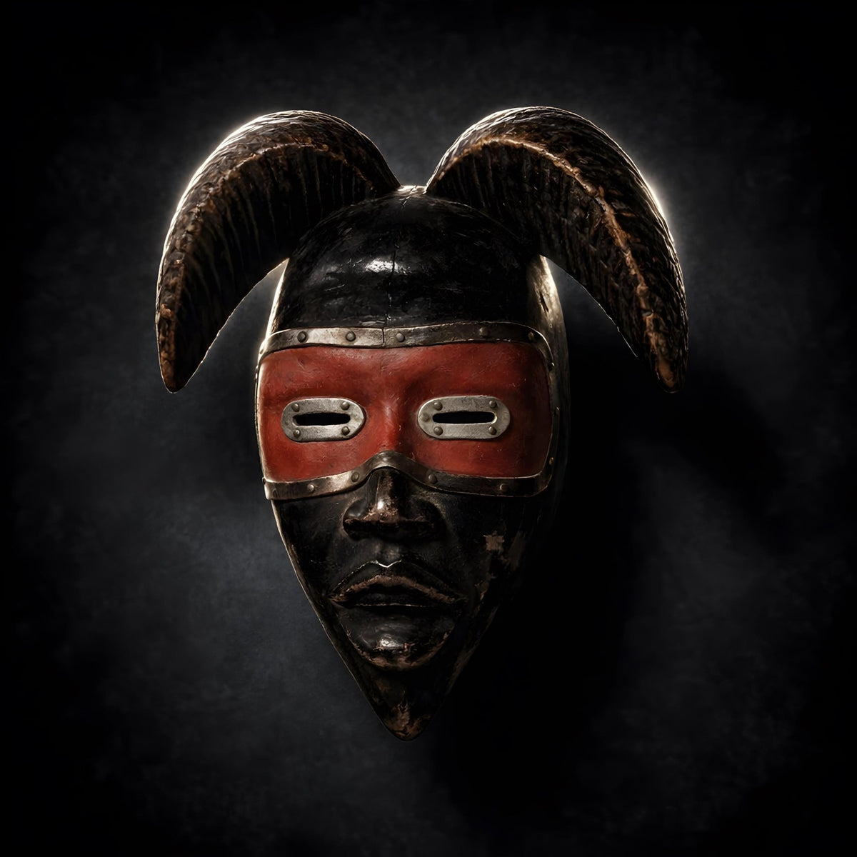 Marka African Mask - Hand Carved Wood & Metal - Tribal Art Wall Decor, Dark Academia Curio - The Relic Detail
