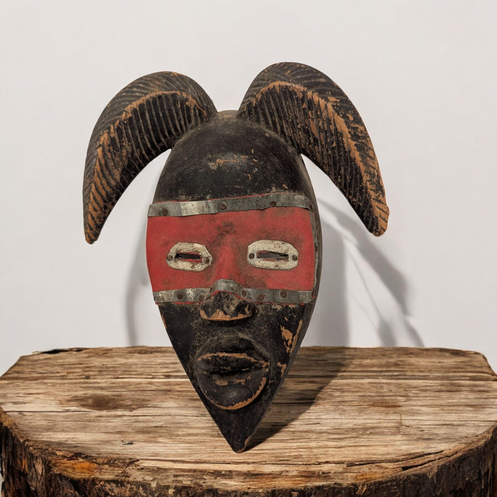 Marka African Mask - Hand Carved Wood & Metal - Tribal Art Wall Decor, Dark Academia Curio - The Relic Detail