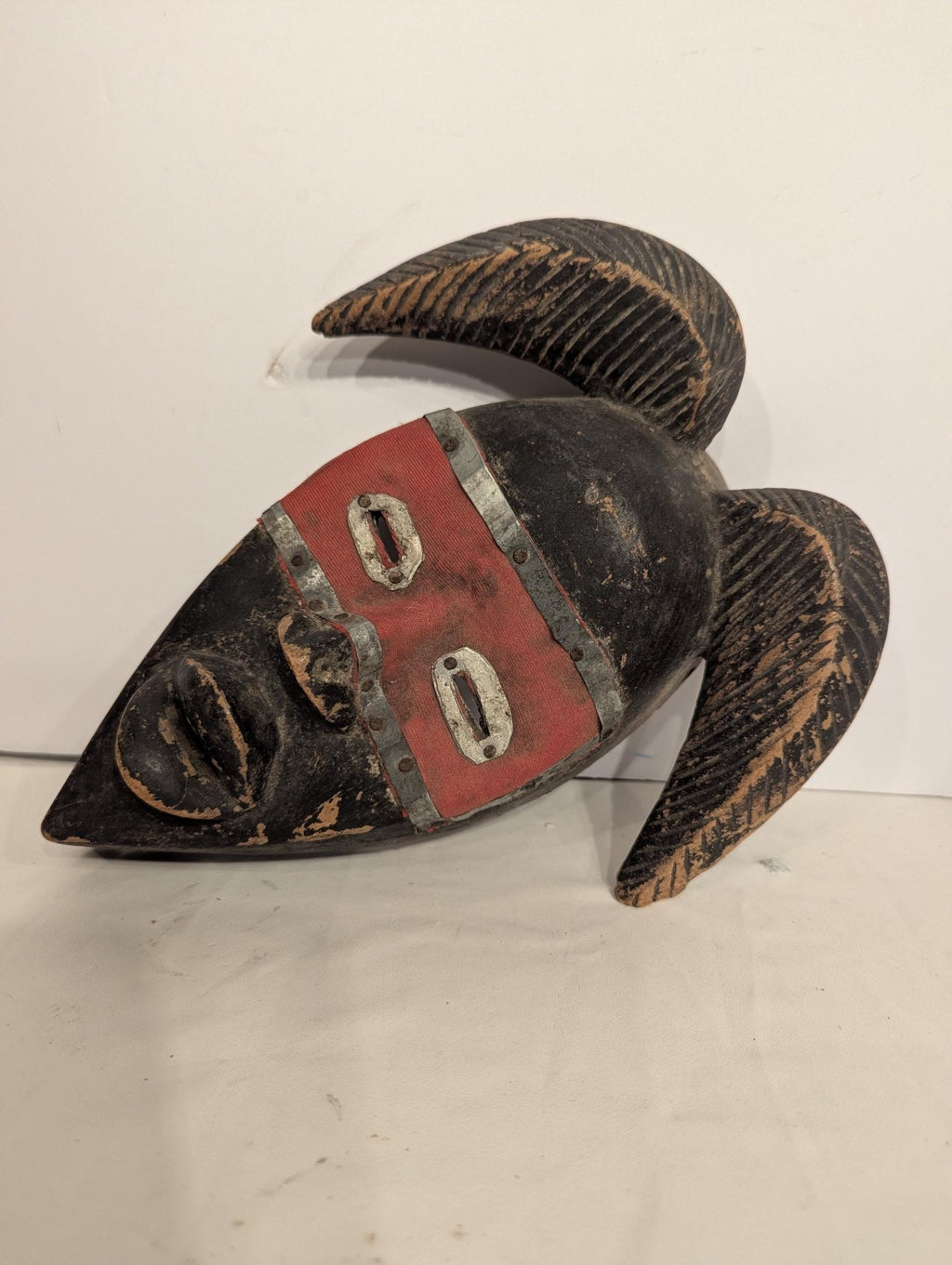 Marka African Mask - Hand Carved Wood & Metal - Tribal Art Wall Decor, Dark Academia Curio - The Relic Detail