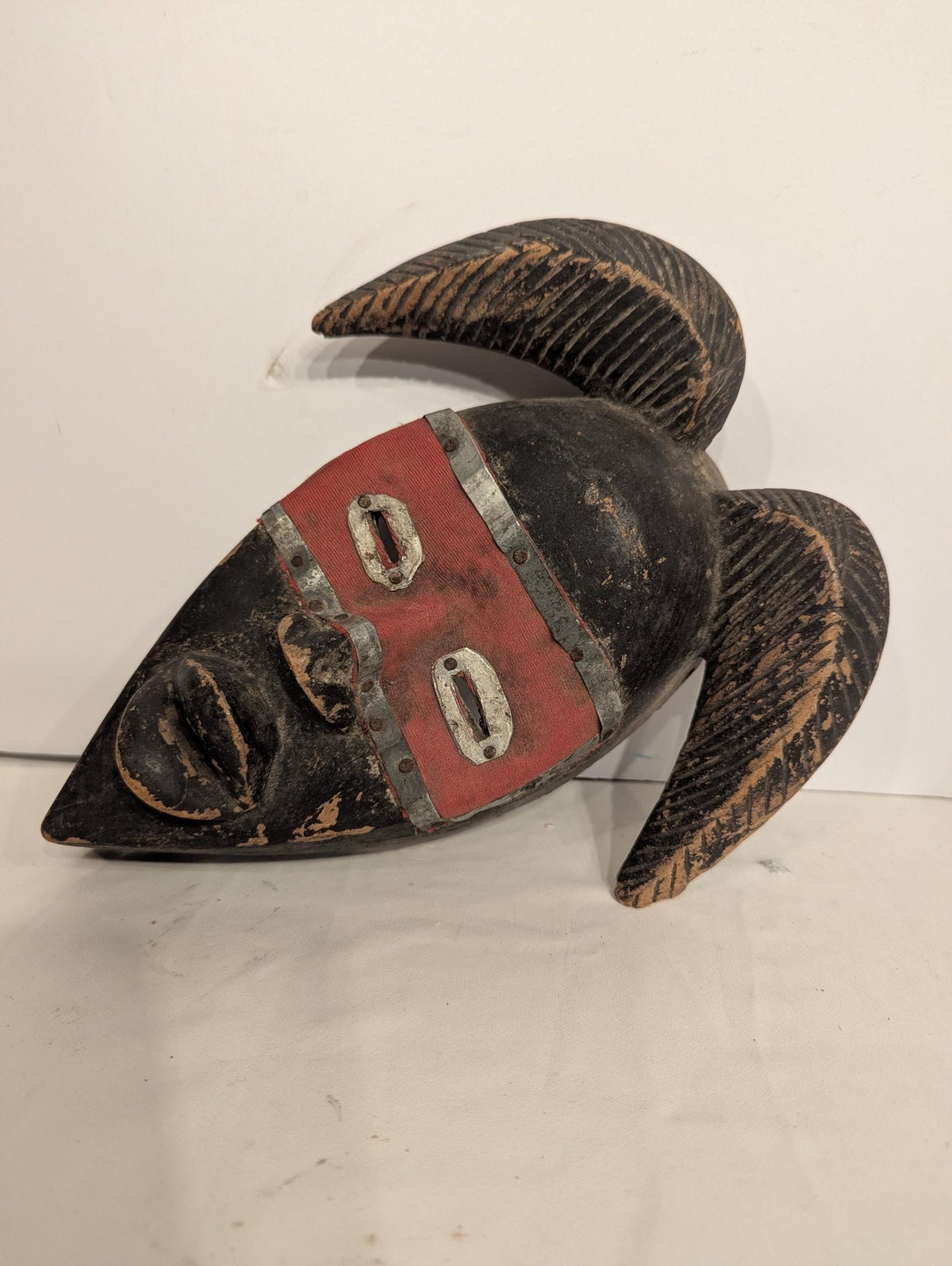 Marka African Mask - Hand Carved Wood & Metal - Tribal Art Wall Decor, Dark Academia Curio - The Relic Detail