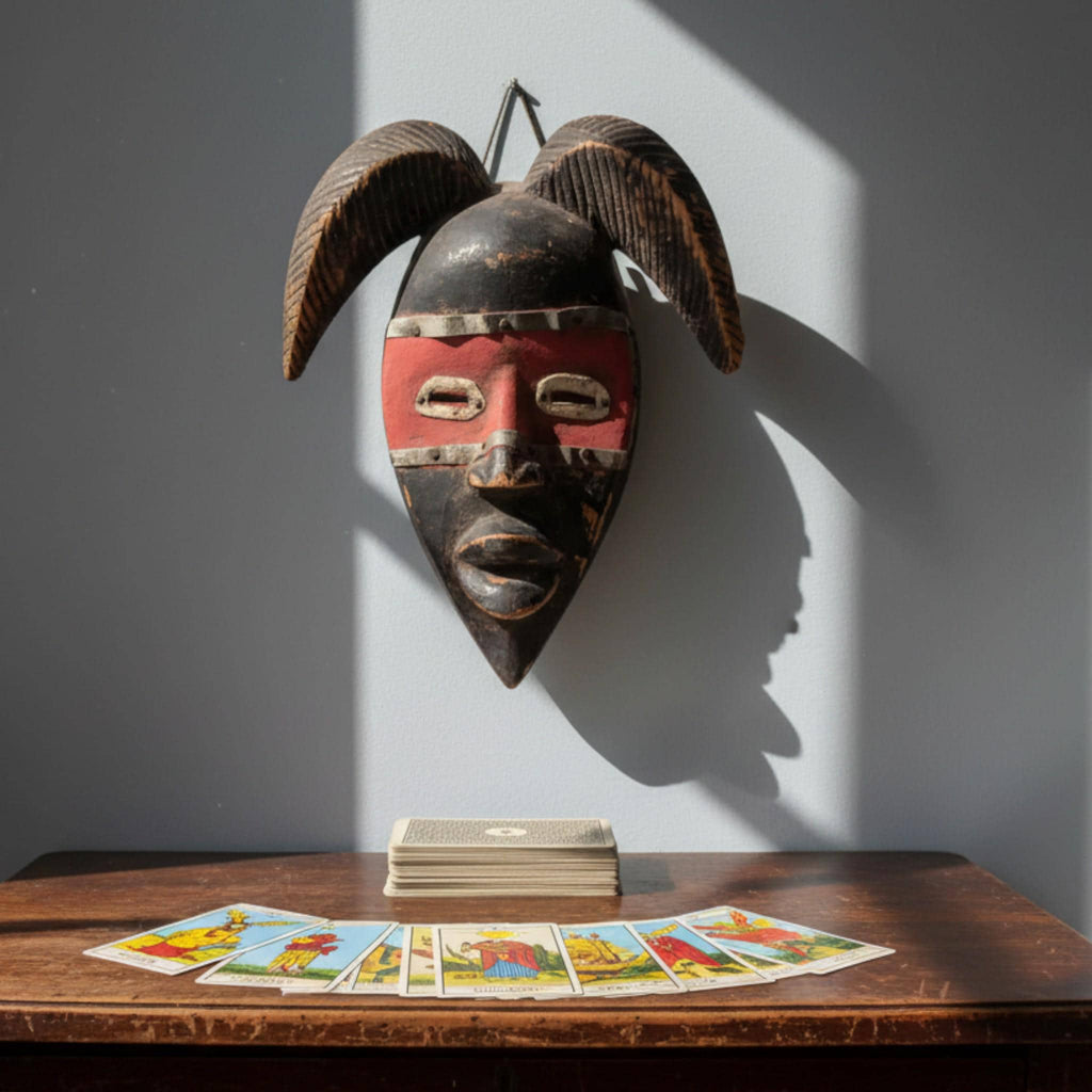 Marka African Mask - Hand Carved Wood & Metal - Tribal Art Wall Decor, Dark Academia Curio - The Relic Detail