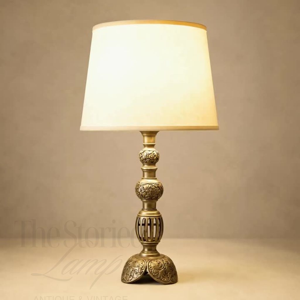 Mid-Century Brass Filigree Asian Design Lamp - The Relic Detail
