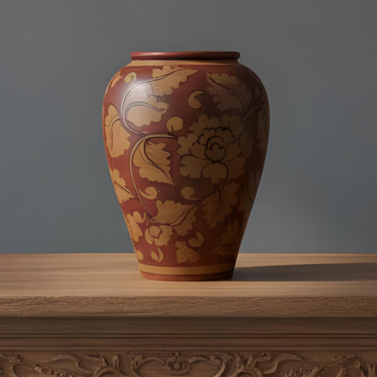 Mid-Century Chinese Red Ceramic Vase: Floral Pattern Pottery Home Decor - The Relic Detail