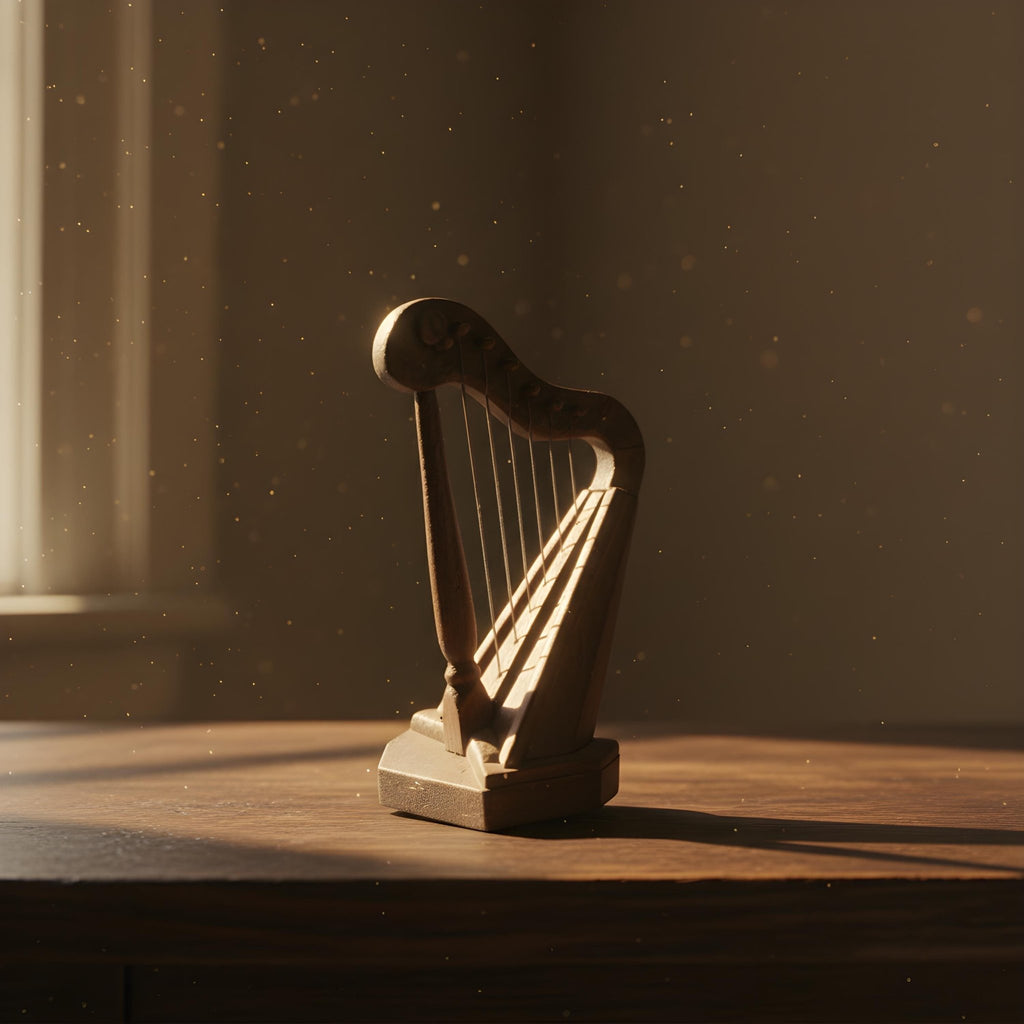 Miniature Wooden Harp - Decorative Sculpture - Handcrafted Wood Curio Decor - The Relic Detail