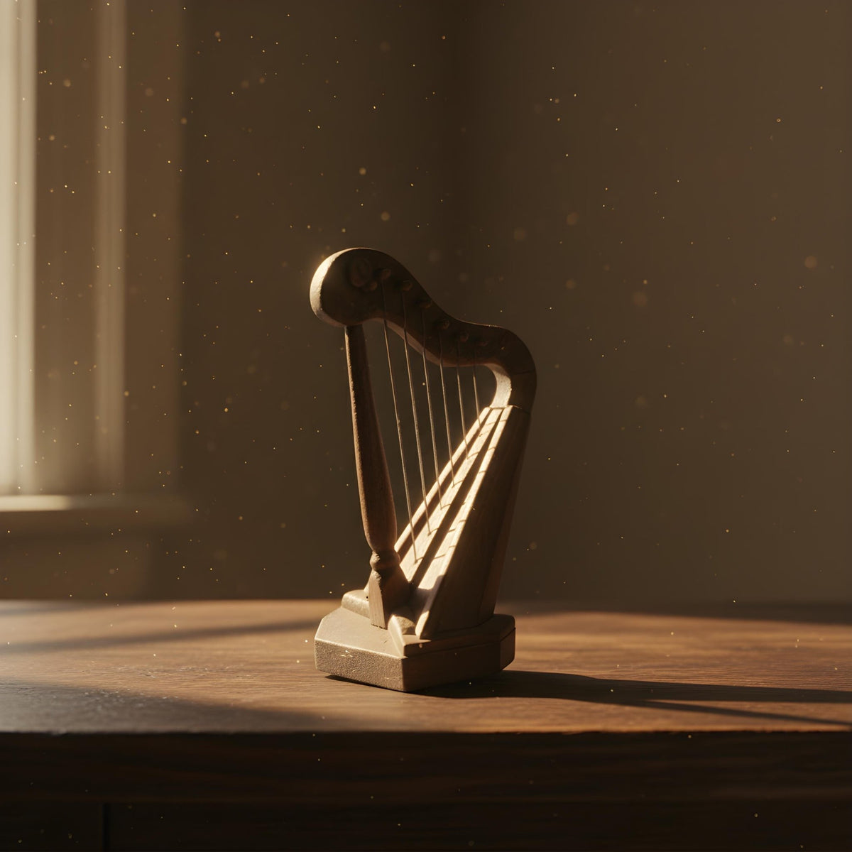Miniature Wooden Harp - Decorative Sculpture - Handcrafted Wood Curio Decor - The Relic Detail