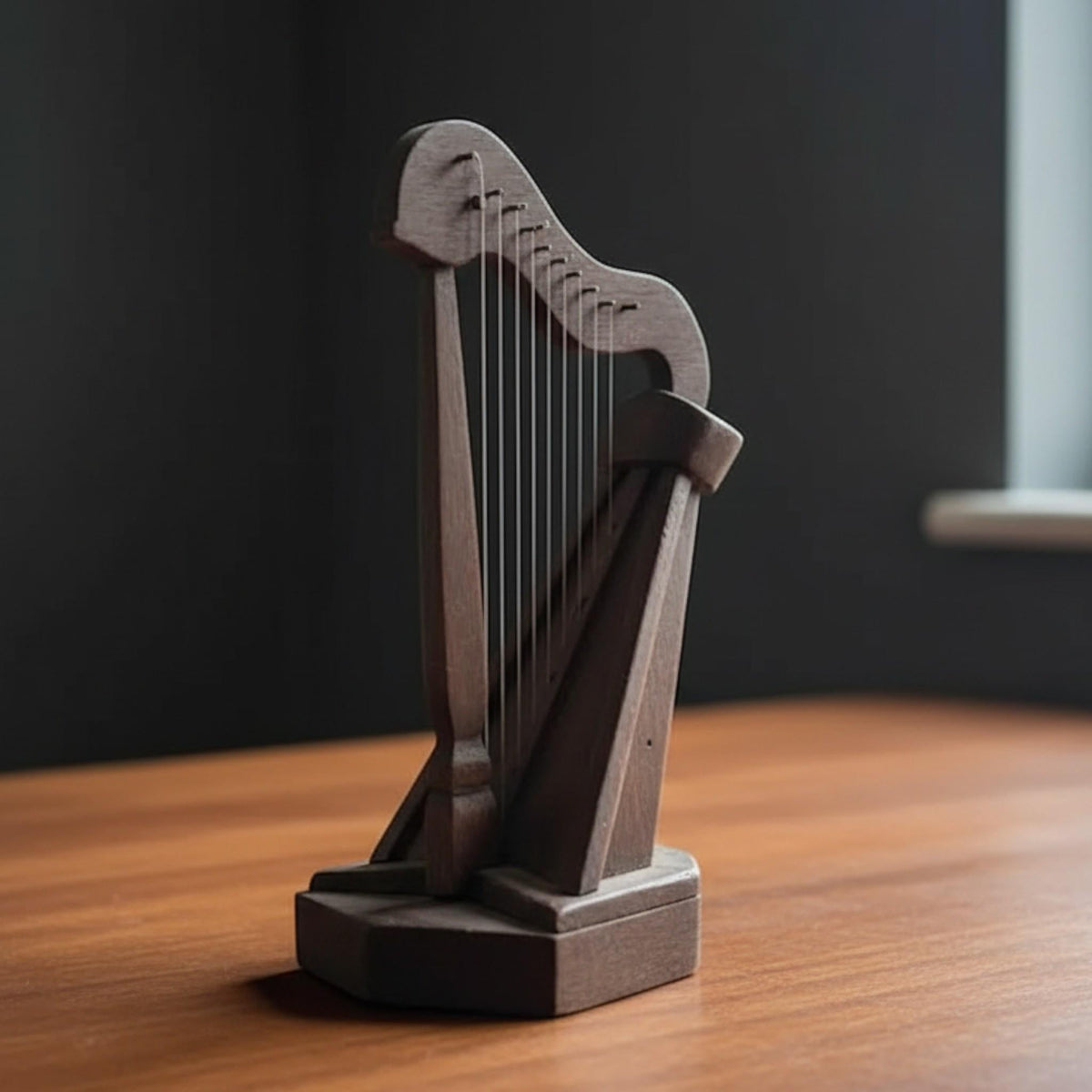 Miniature Wooden Harp - Decorative Sculpture - Handcrafted Wood Curio Decor - The Relic Detail