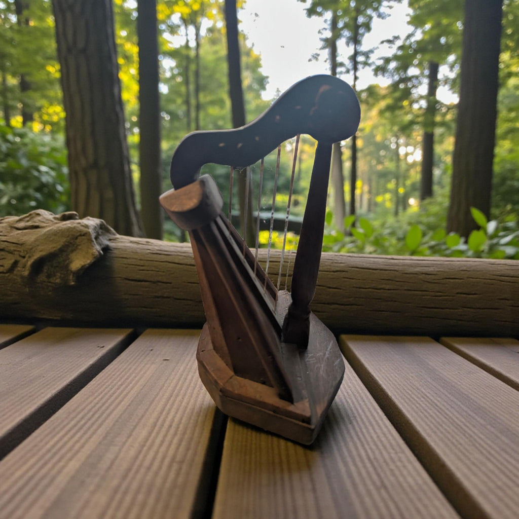 Miniature Wooden Harp - Decorative Sculpture - Handcrafted Wood Curio Decor - The Relic Detail