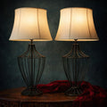 Pair of Black Iron Cage Table Lamps - The Relic Detail