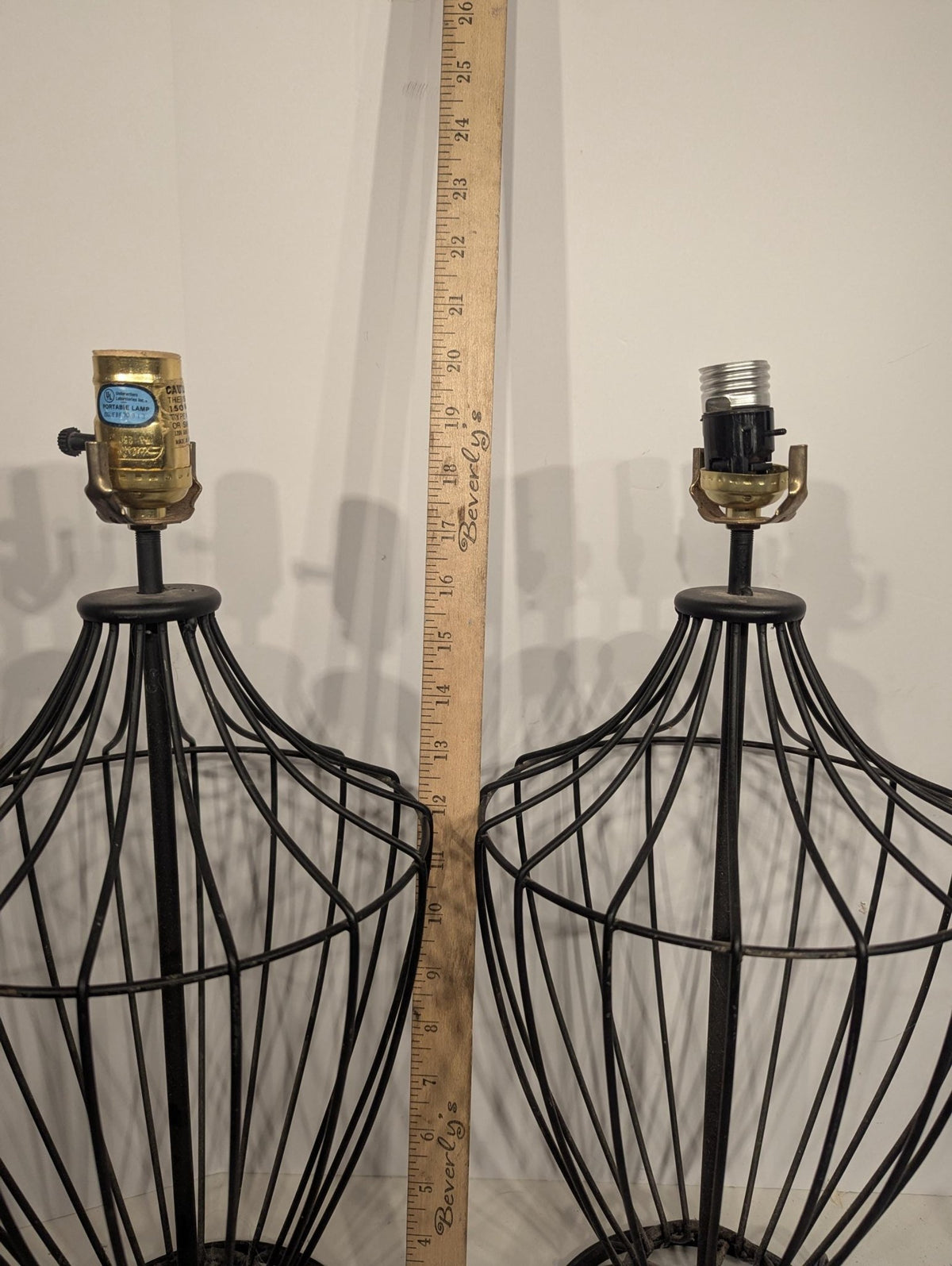 Pair of Black Iron Cage Table Lamps - The Relic Detail