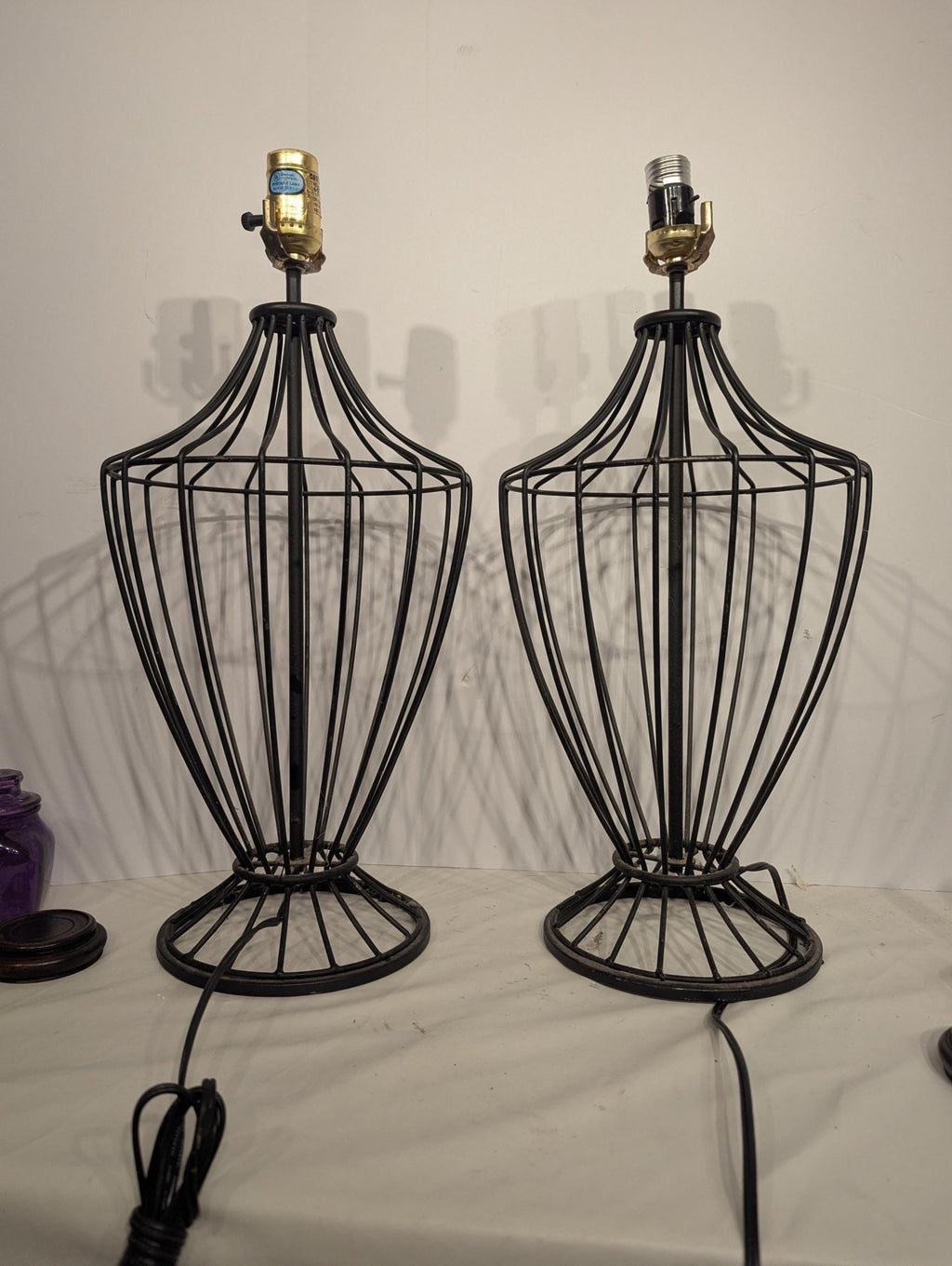 Pair of Black Iron Cage Table Lamps - The Relic Detail