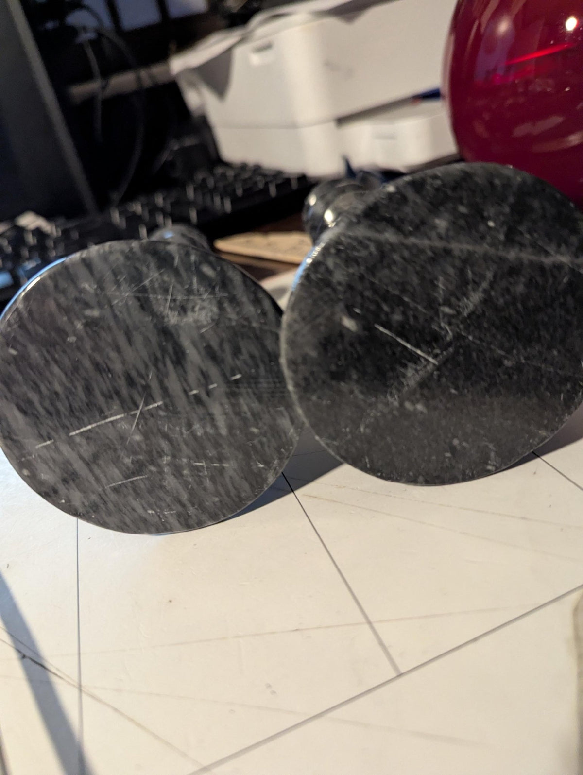 Pair of Grey Marble Candlestick Holders, 10 in. - The Relic Detail