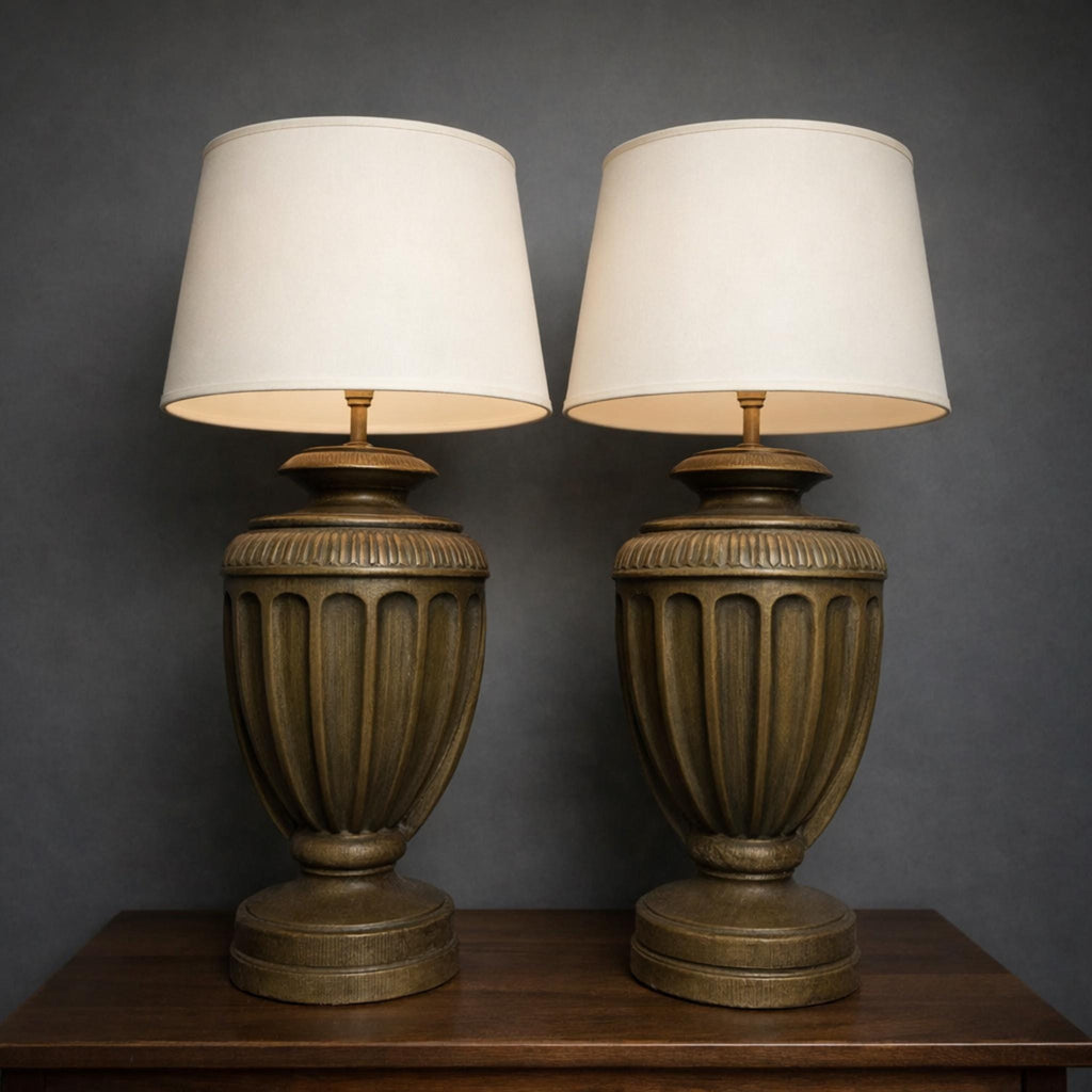 Pair of Olive Green Urn-Style Table Lamps, 29 in. - The Relic Detail