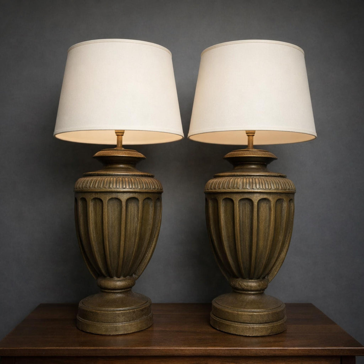 Pair of Olive Green Urn-Style Table Lamps, 29 in. - The Relic Detail