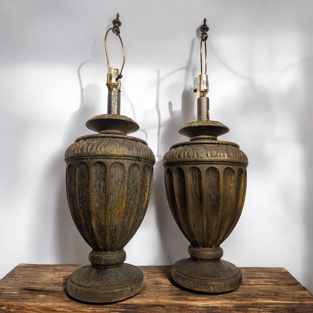 Pair of Olive Green Urn-Style Table Lamps, 29 in. - The Relic Detail