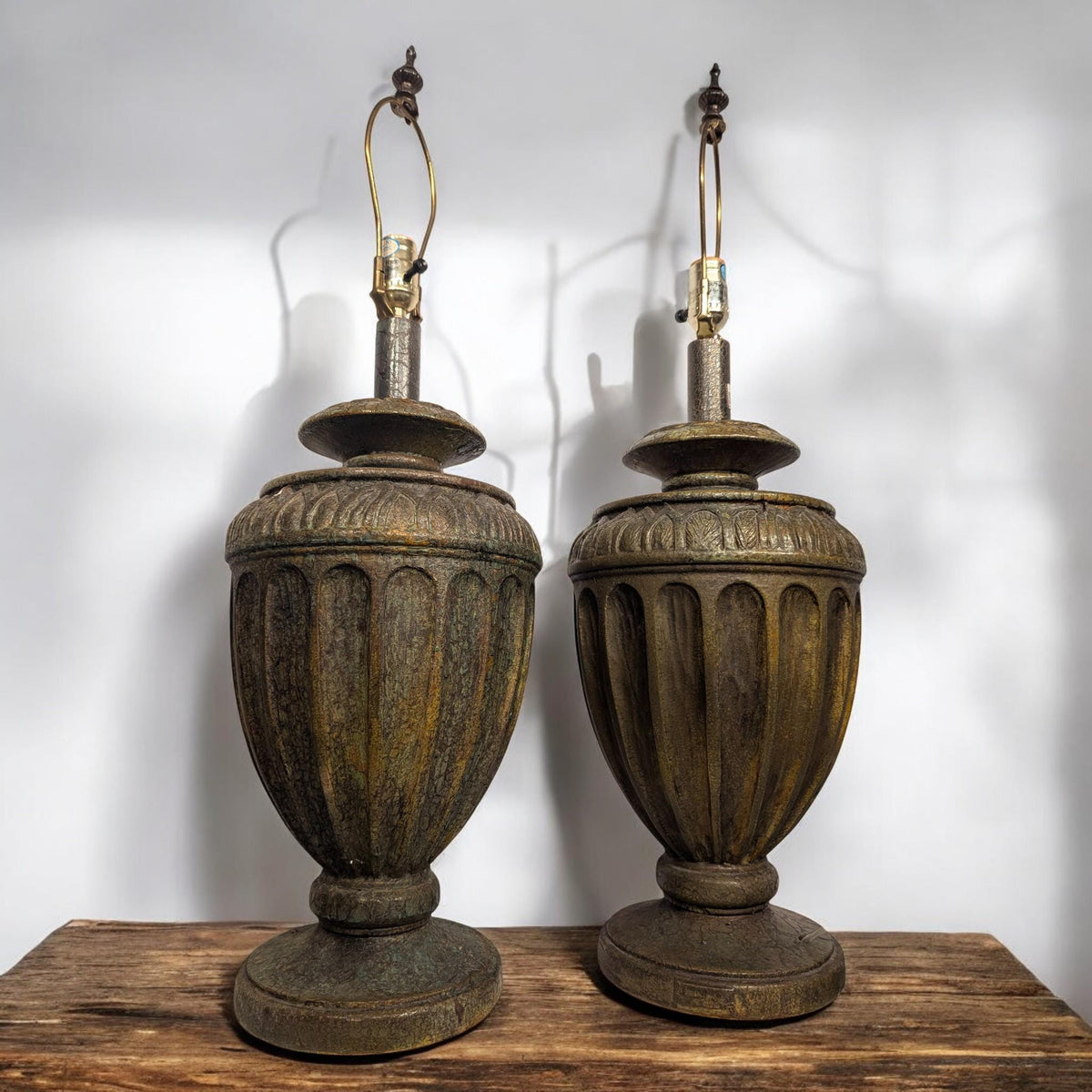 Pair of Olive Green Urn-Style Table Lamps, 29 in. - The Relic Detail