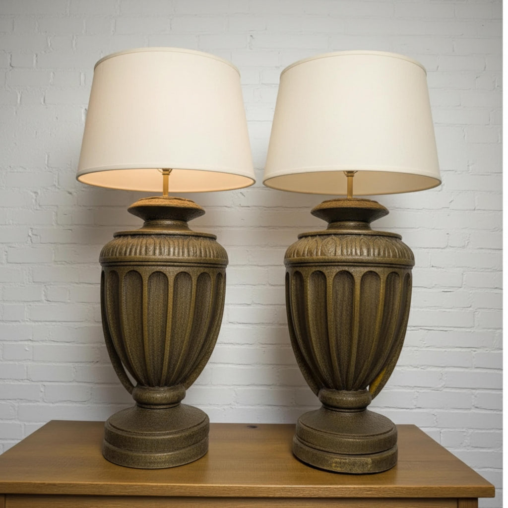 Pair of Olive Green Urn-Style Table Lamps, 29 in. - The Relic Detail