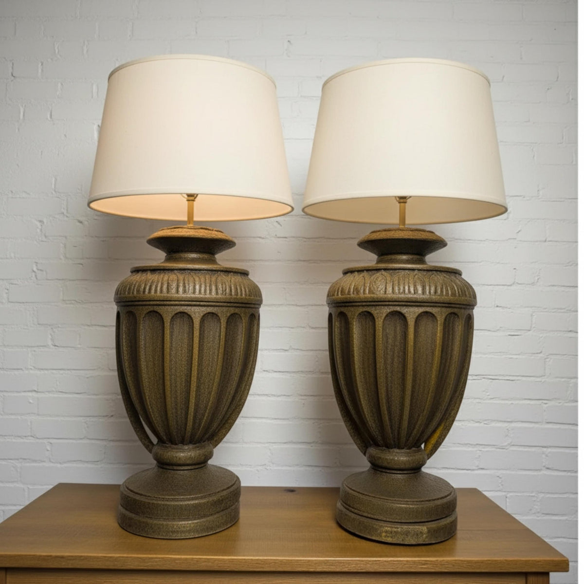 Pair of Olive Green Urn-Style Table Lamps, 29 in. - The Relic Detail