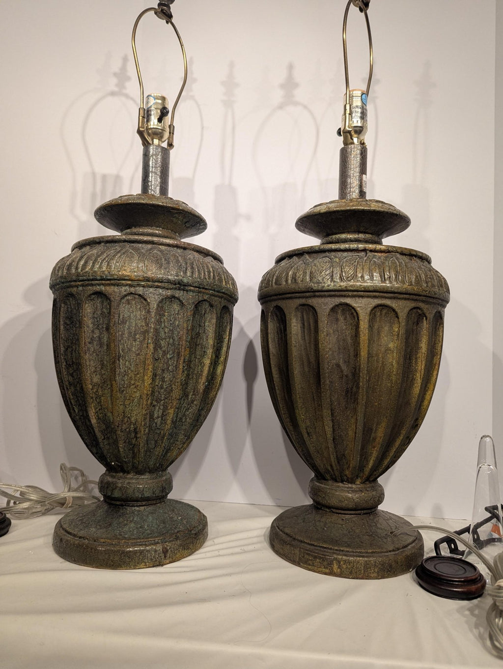 Pair of Olive Green Urn-Style Table Lamps, 29 in. - The Relic Detail