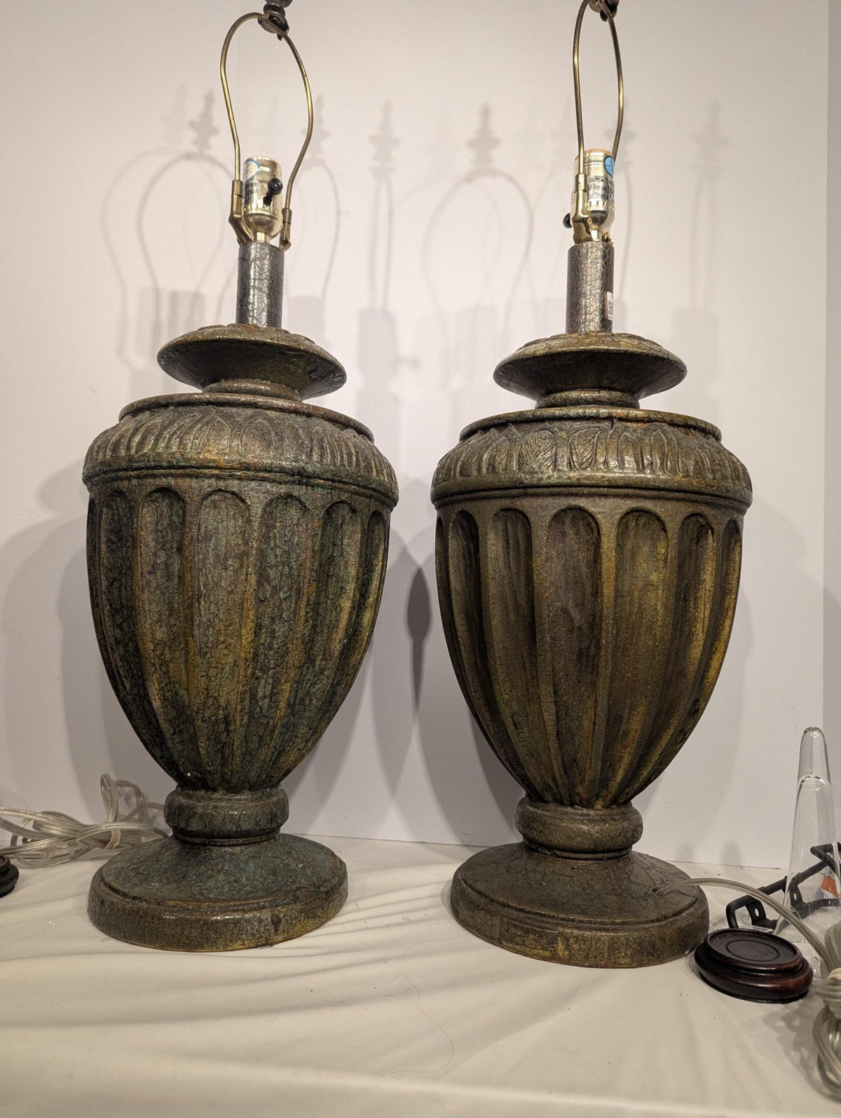 Pair of Olive Green Urn-Style Table Lamps, 29 in. - The Relic Detail