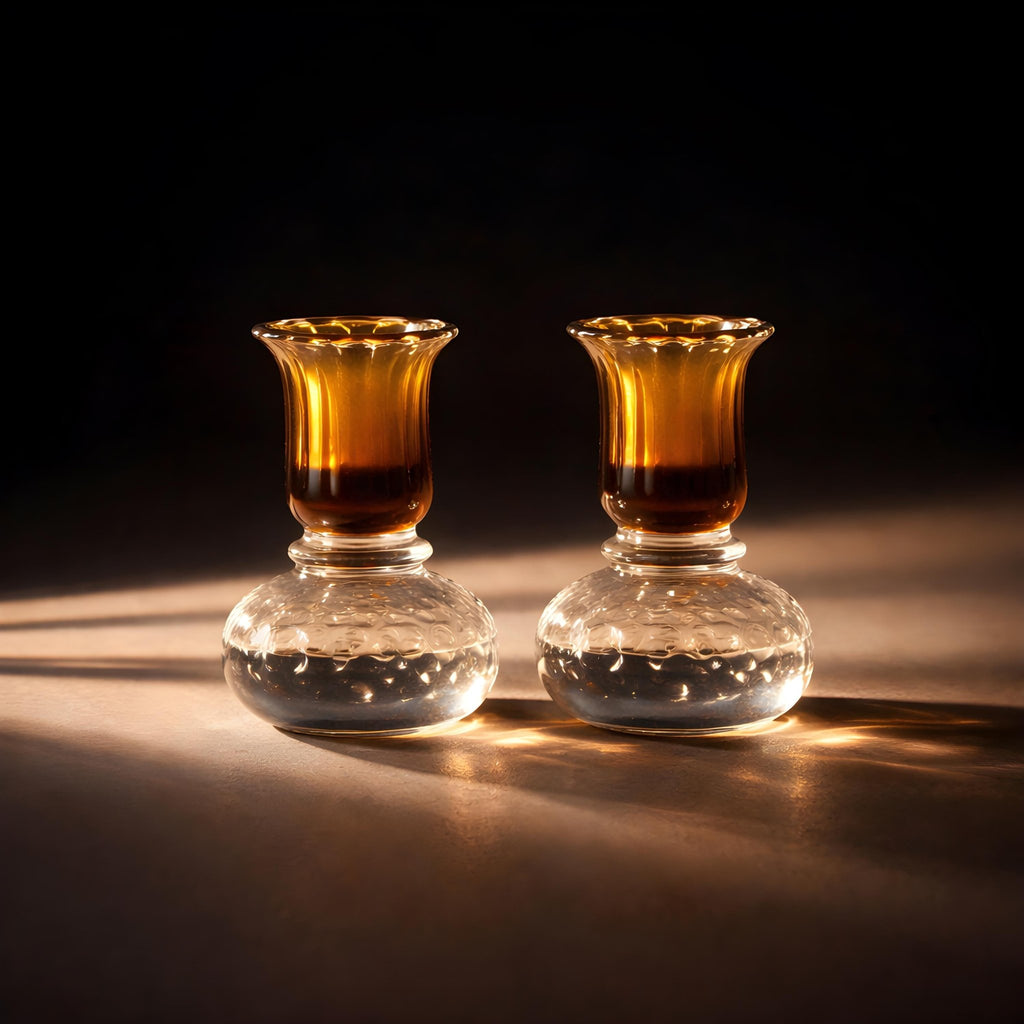 Pairpoint Clear Controlled Bubble Fluted Gold Art Glass Vintage Candle Holders Set - The Relic Detail