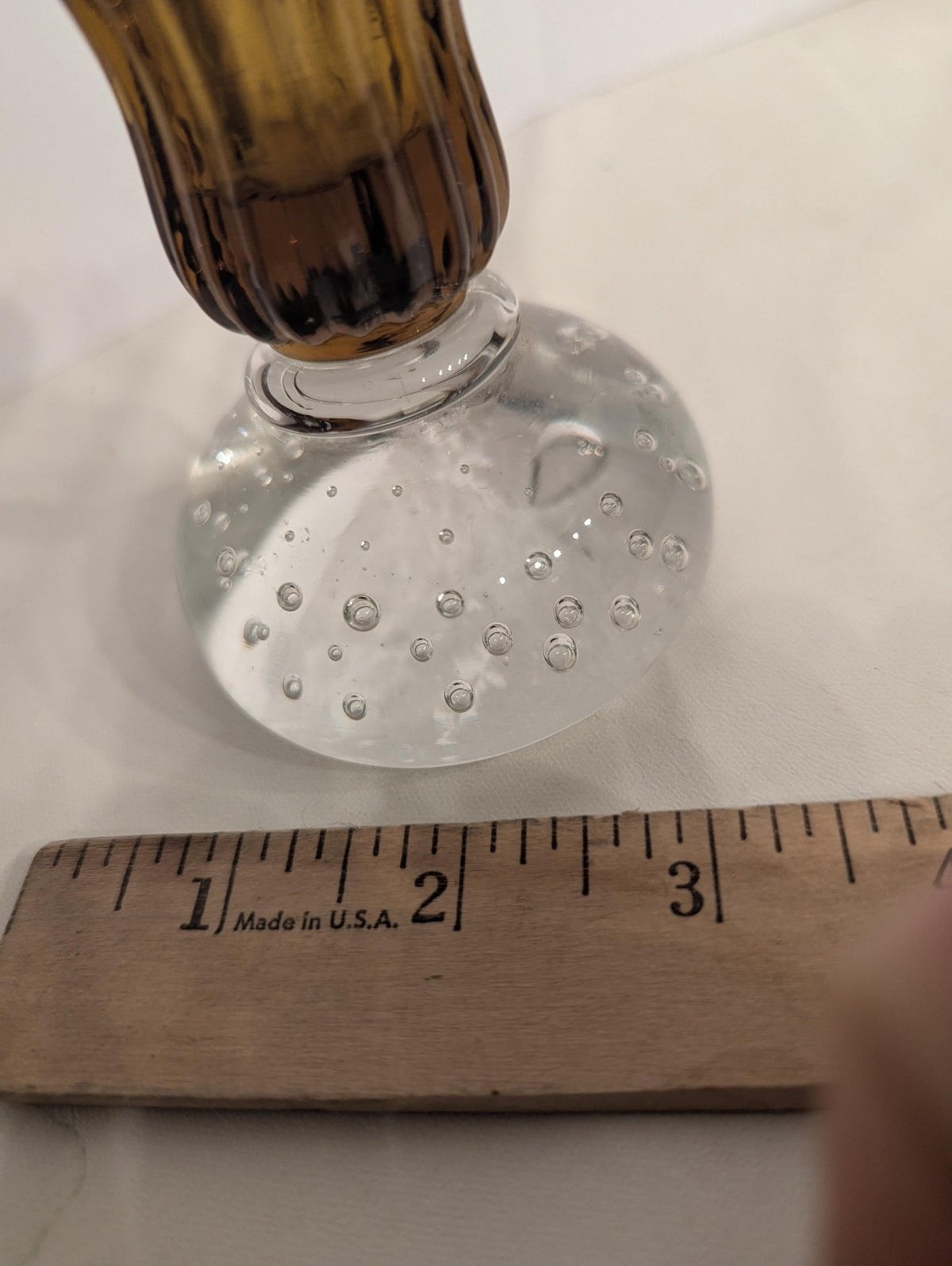 Pairpoint Clear Controlled Bubble Fluted Gold Art Glass Vintage Candle Holders Set - The Relic Detail