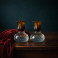 Pairpoint Clear Controlled Bubble Fluted Gold Art Glass Vintage Candle Holders Set - The Relic Detail
