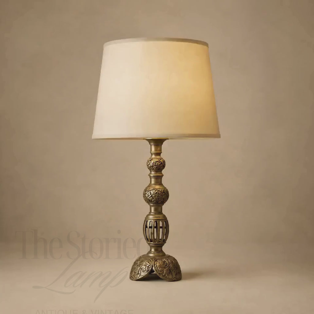 Mid-Century Brass Filigree Asian Design Lamp