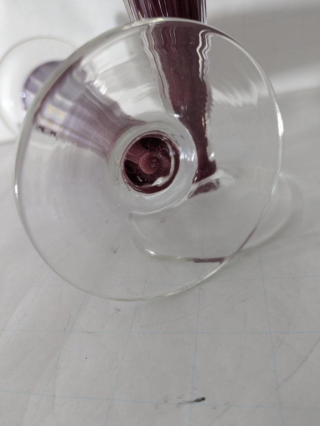 Raspberry Art Glass Candlestick Holders - The Relic Detail