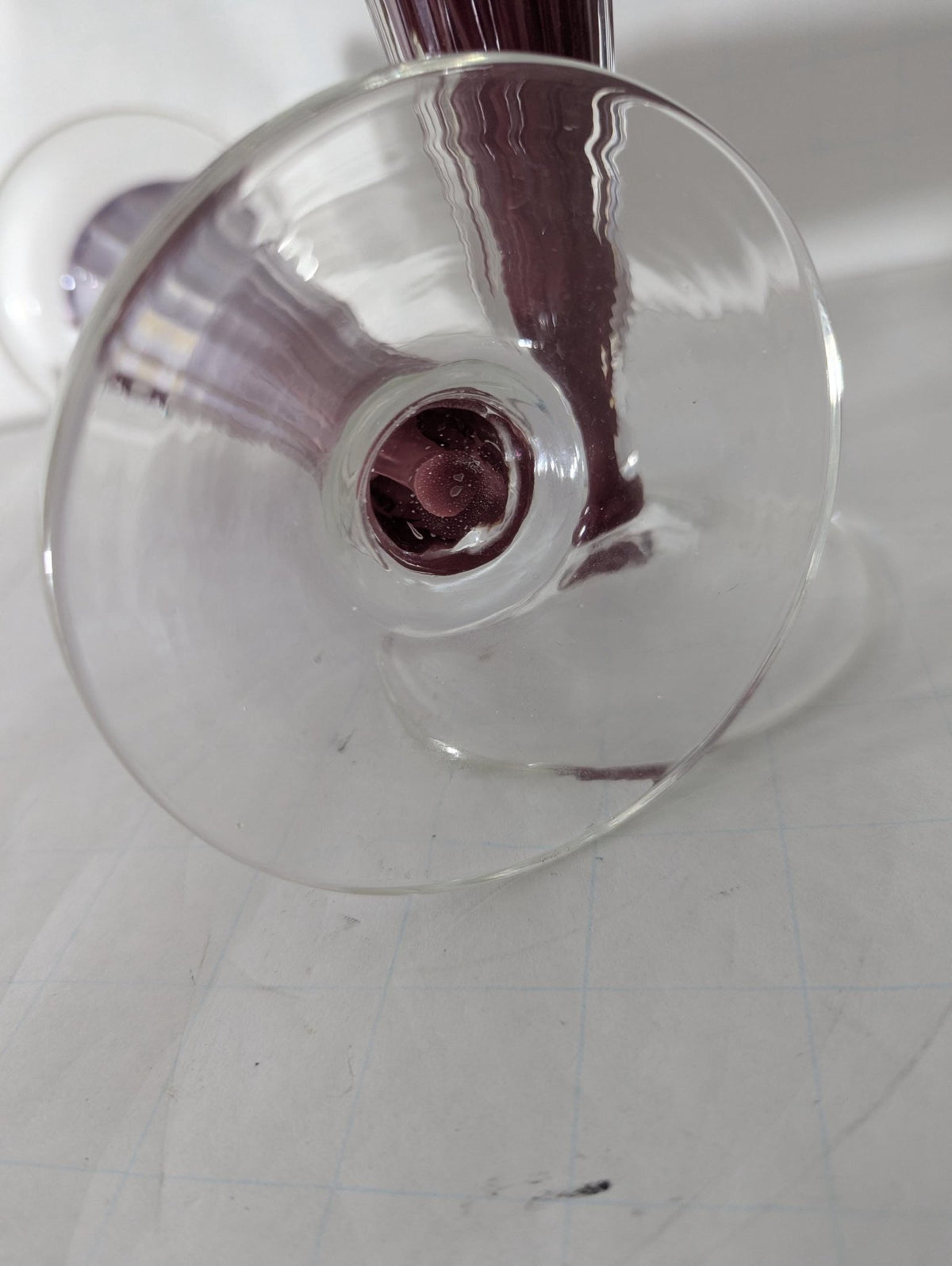 Raspberry Art Glass Candlestick Holders - The Relic Detail