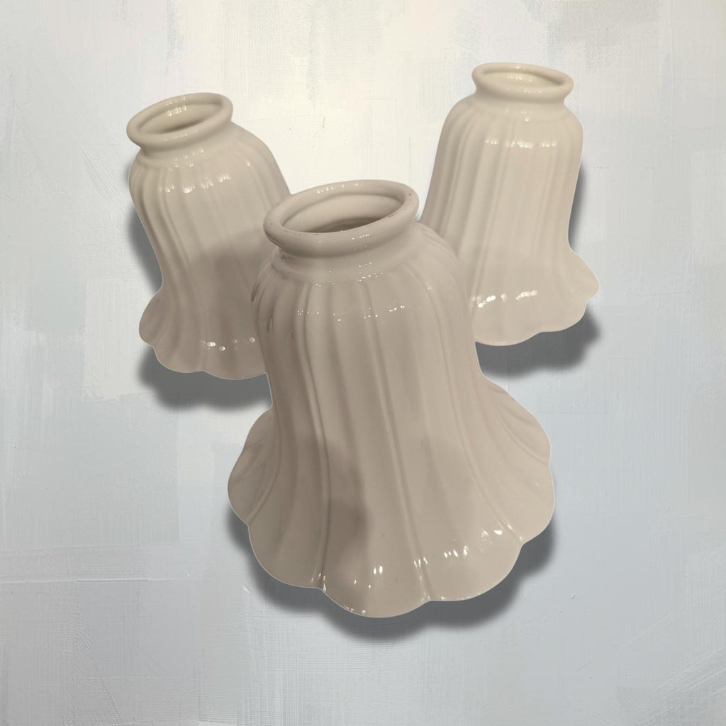 Set of 3 White Glass Pendant Lampshades 1970's - The Relic Detail