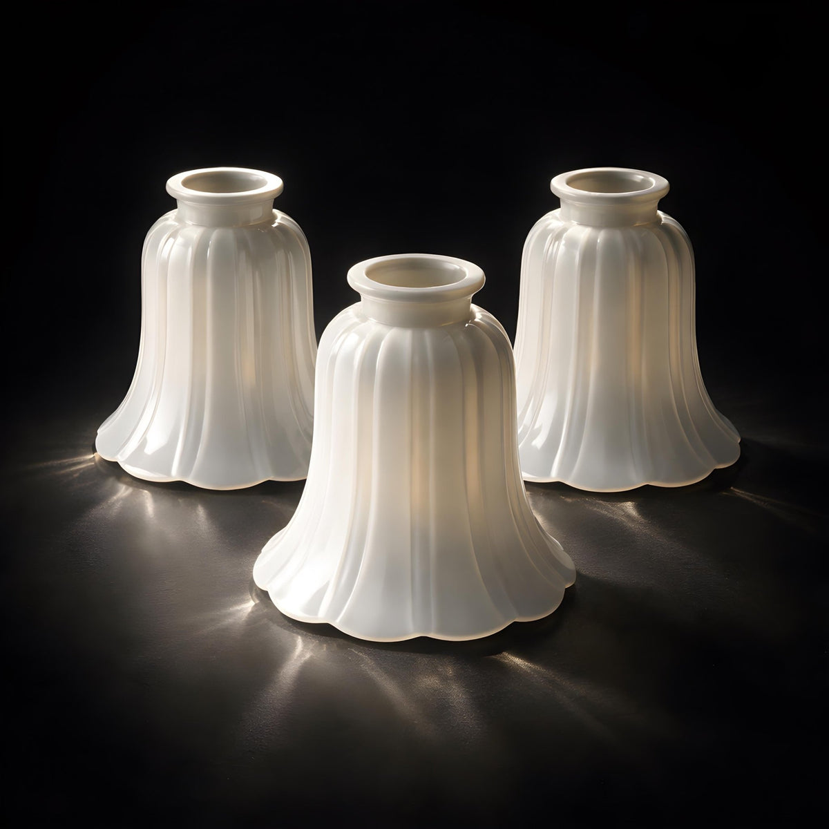 Set of 3 White Glass Pendant Lampshades 1970's - The Relic Detail