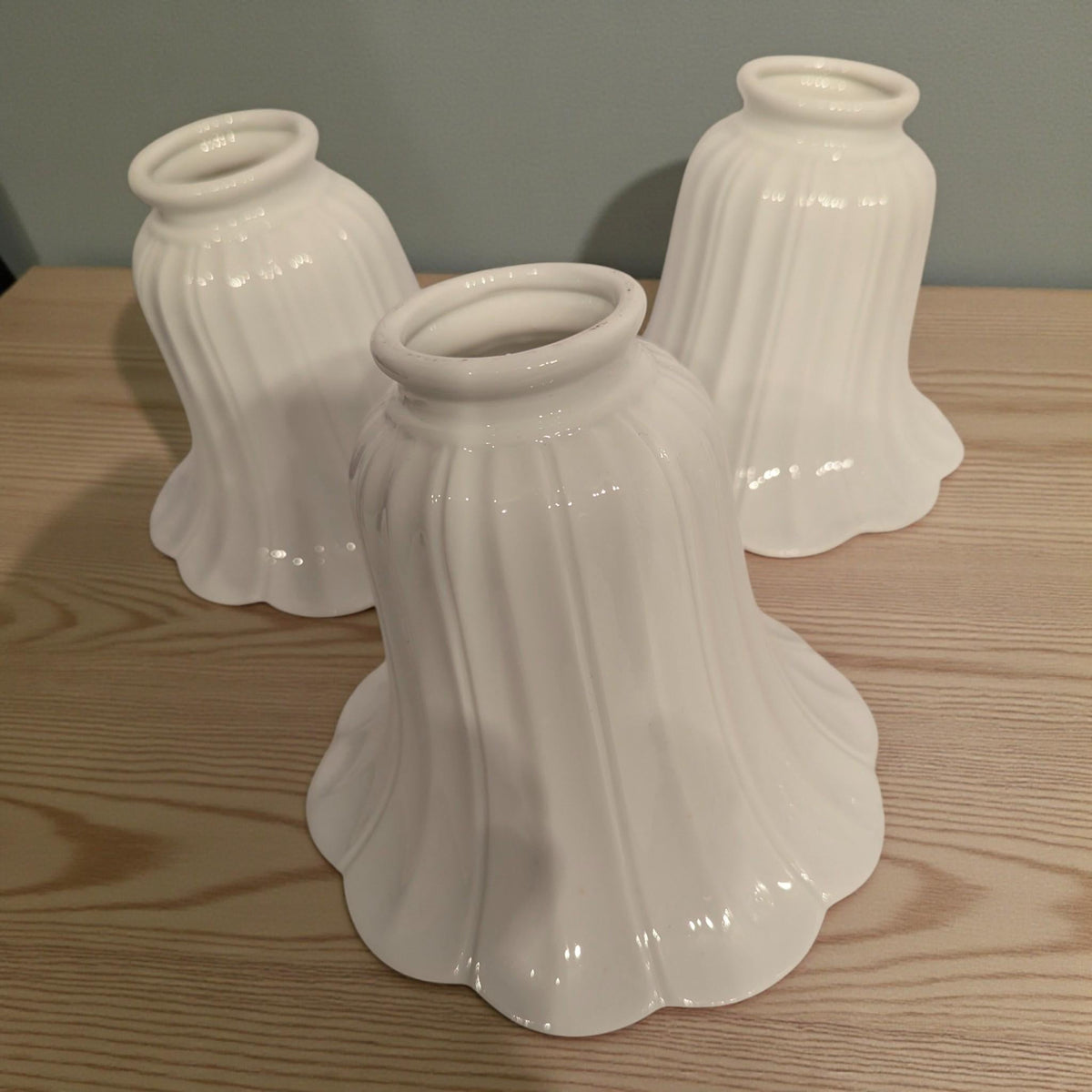 Set of 3 White Glass Pendant Lampshades 1970's - The Relic Detail