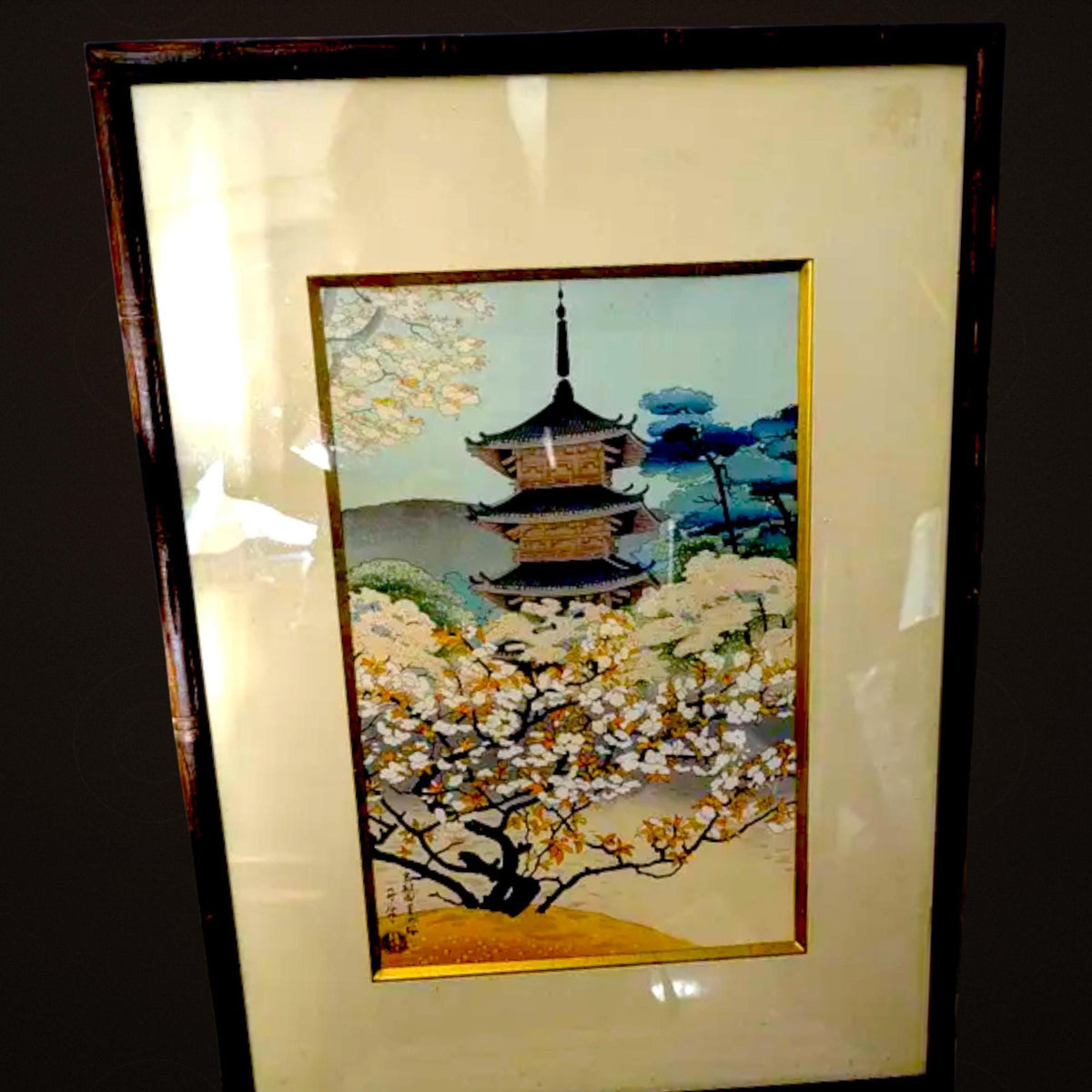 Signed Woodblock Art by Benji Asada Framed Matted Museum COA Moody Japanese Shin-hanga - The Relic Detail