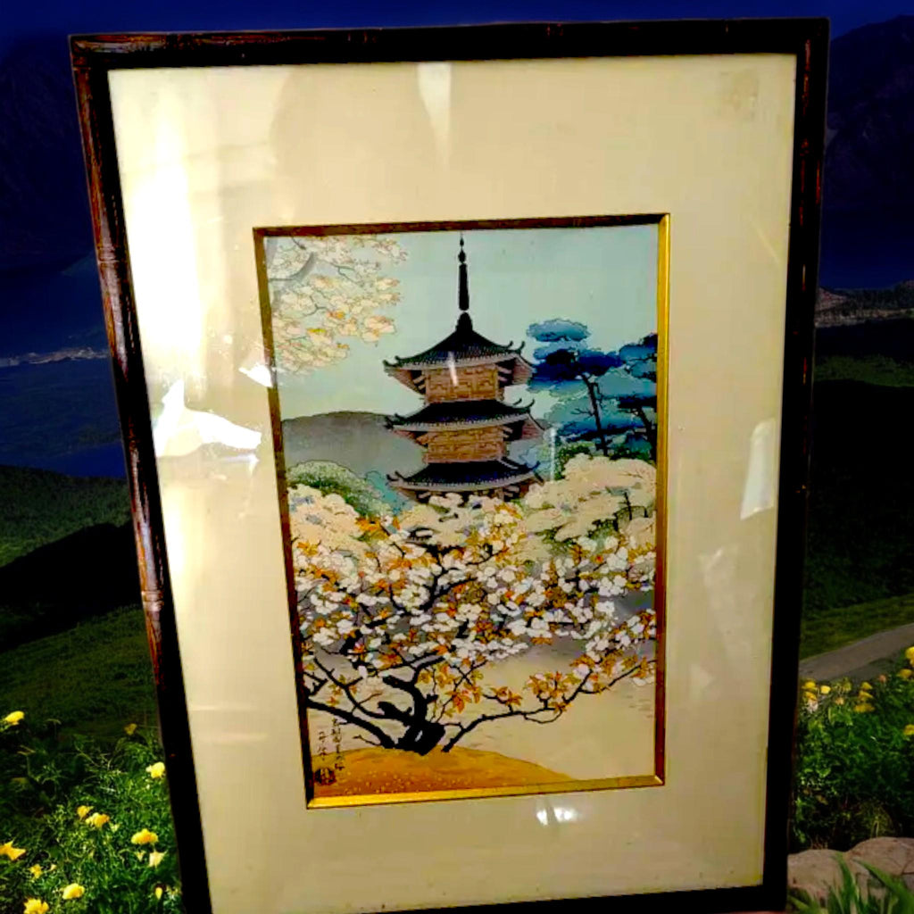 Signed Woodblock Art by Benji Asada Framed Matted Museum COA Moody Japanese Shin-hanga - The Relic Detail