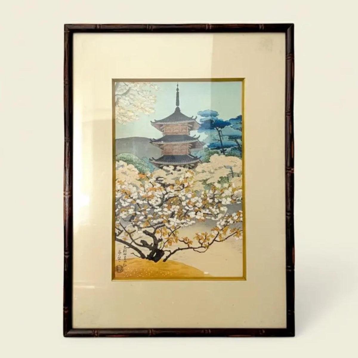 Signed Woodblock Art by Benji Asada Framed Matted Museum COA Moody Japanese Shin-hanga - The Relic Detail