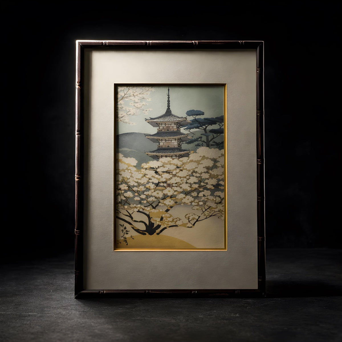 Signed Woodblock Art by Benji Asada Framed Matted Museum COA Moody Japanese Shin-hanga - The Relic Detail