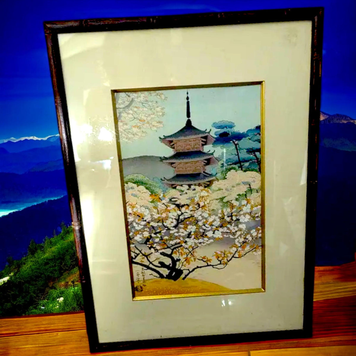 Signed Woodblock Art by Benji Asada Framed Matted Museum COA Moody Japanese Shin-hanga - The Relic Detail