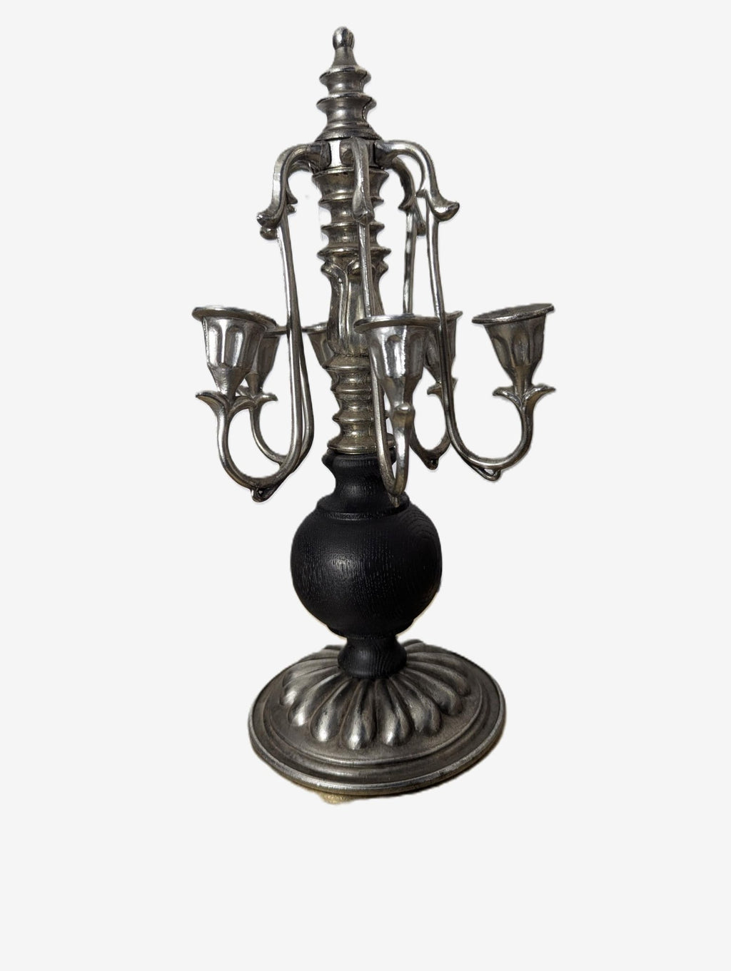 Silver & Black Painted Wood Candelabra Candleholder - The Relic Detail