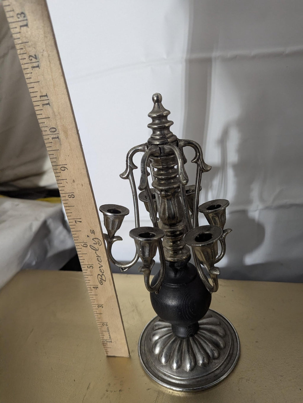 Silver & Black Painted Wood Candelabra Candleholder - The Relic Detail