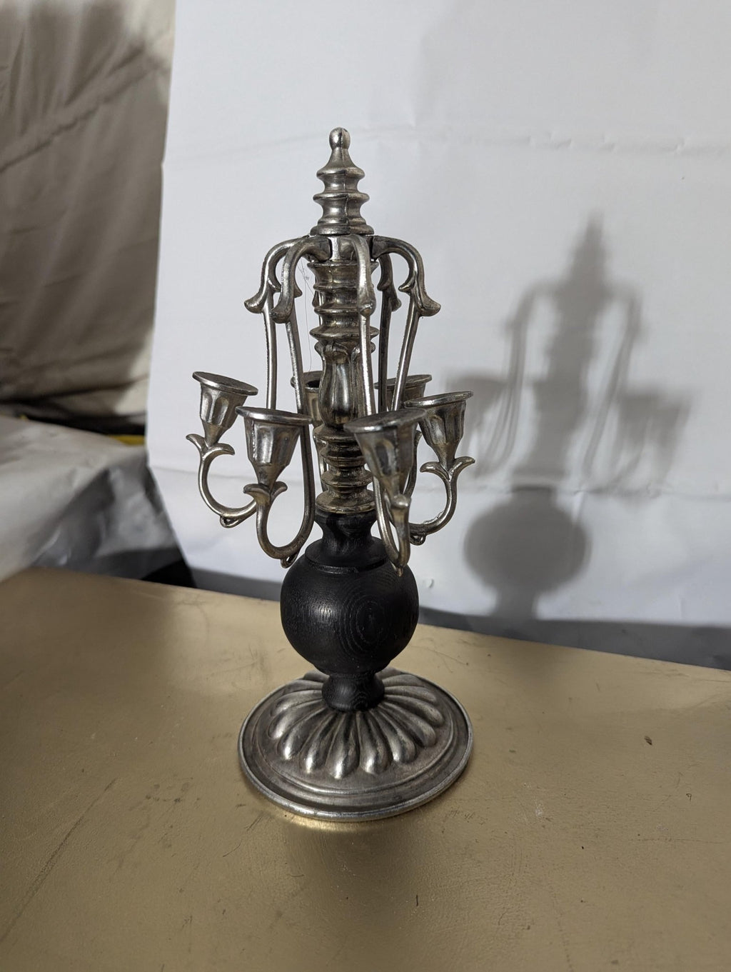 Silver & Black Painted Wood Candelabra Candleholder - The Relic Detail