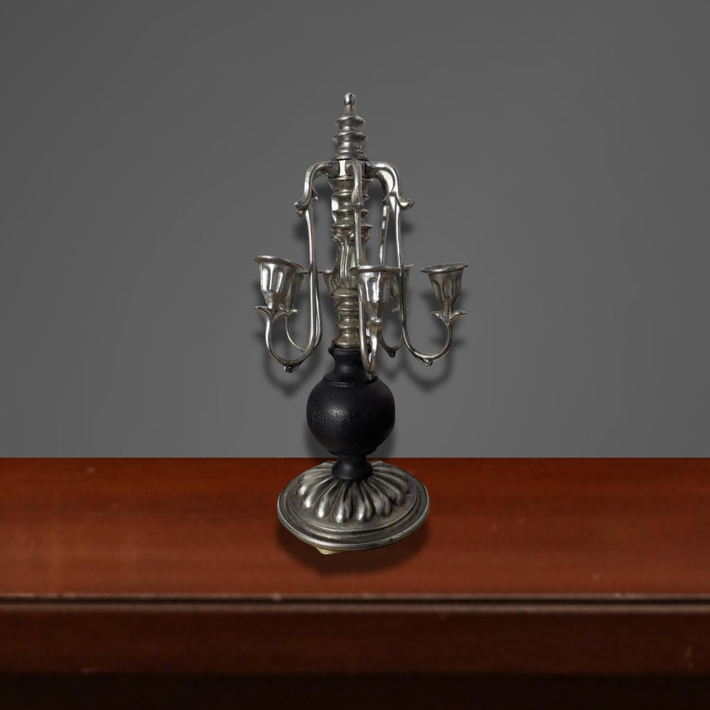Silver & Black Painted Wood Candelabra Candleholder - The Relic Detail