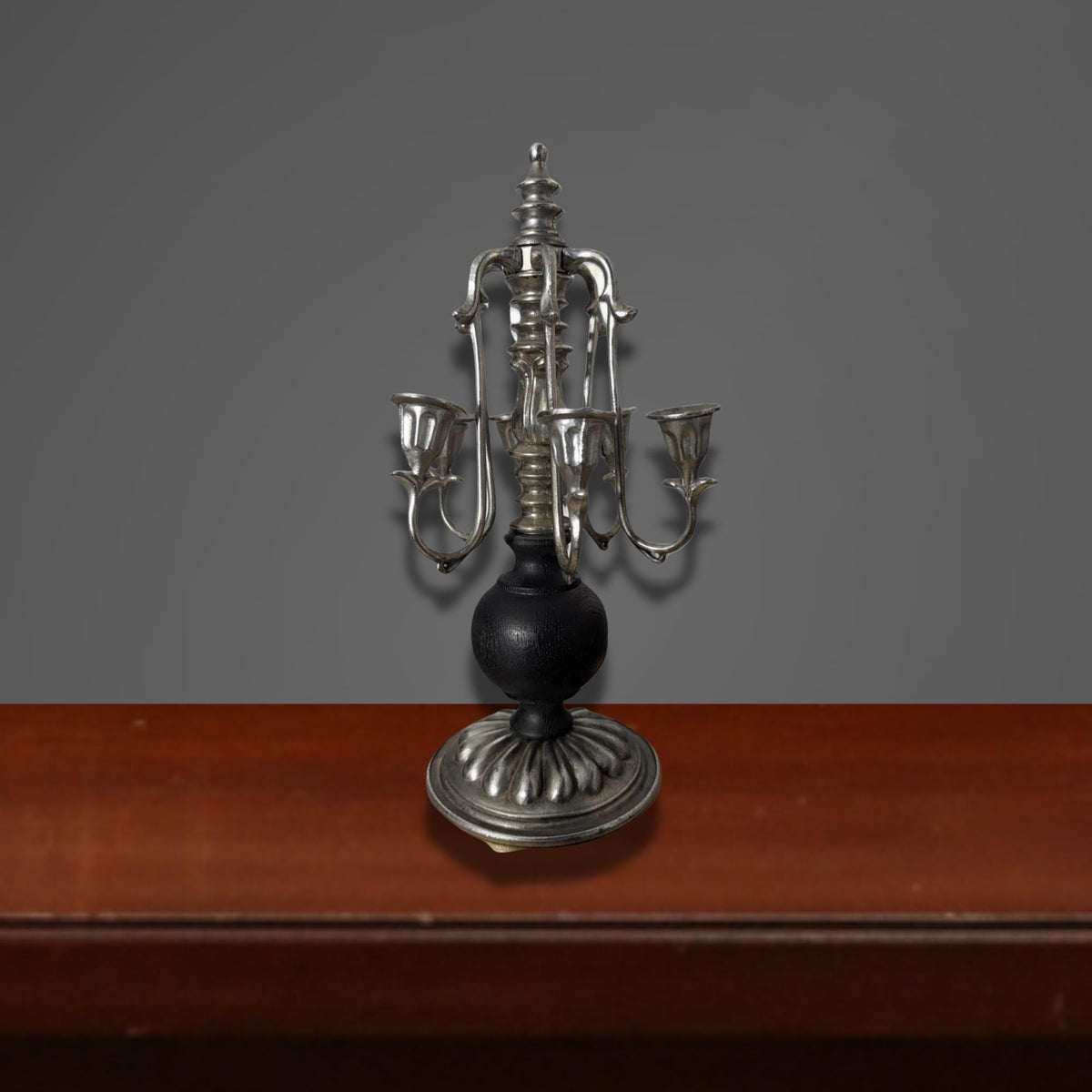 Silver & Black Painted Wood Candelabra Candleholder - The Relic Detail