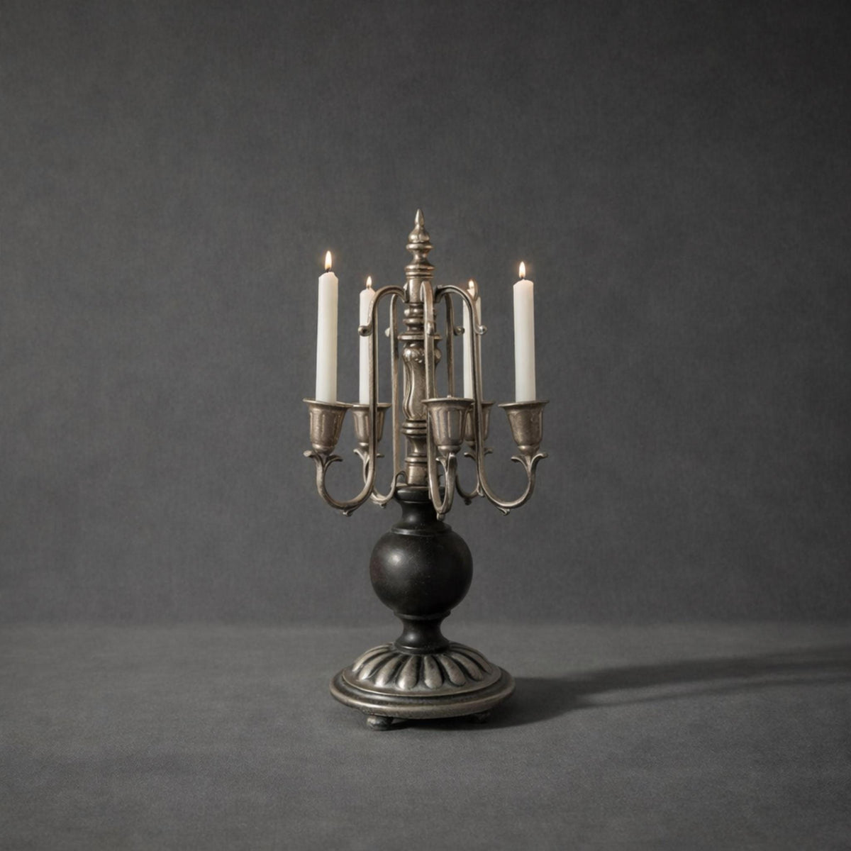 Silver & Black Painted Wood Candelabra Candleholder - The Relic Detail