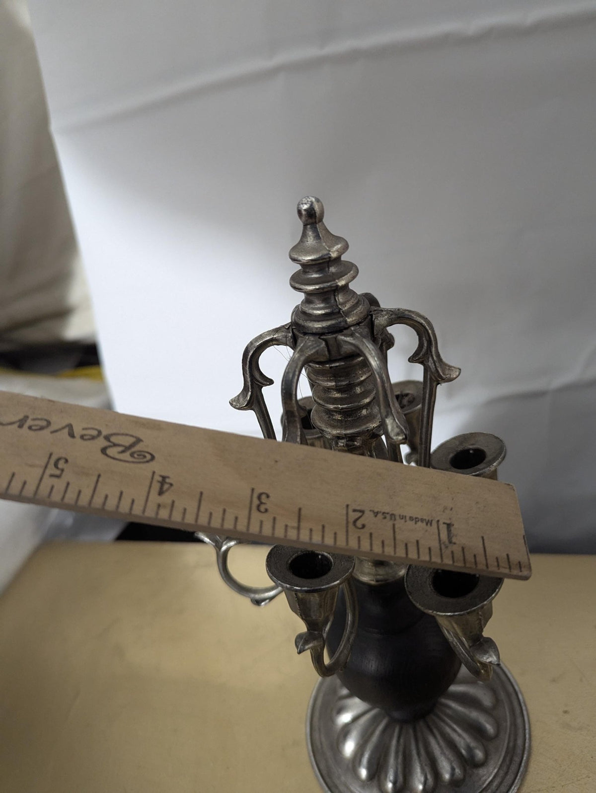 Silver & Black Painted Wood Candelabra Candleholder - The Relic Detail