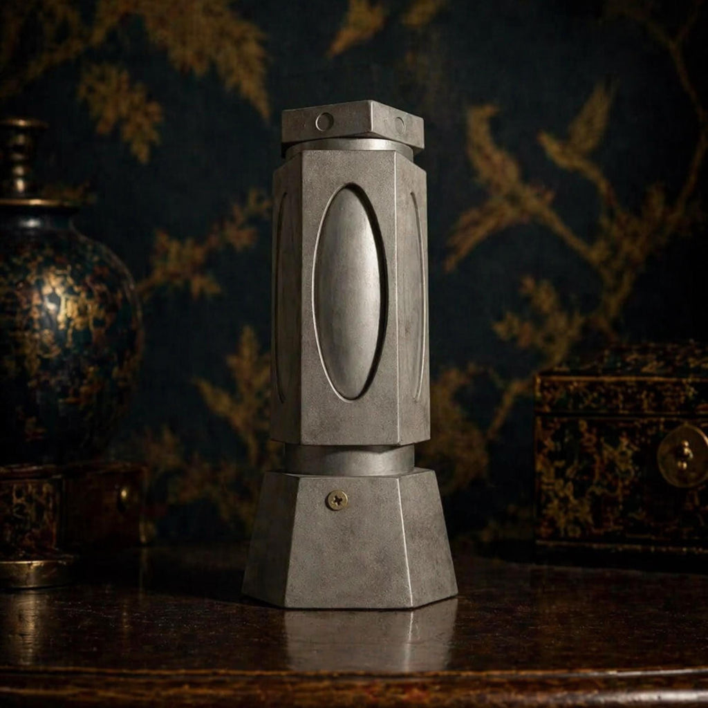 Silver-Tone Geometric Metal Table Lamp - The Relic Detail